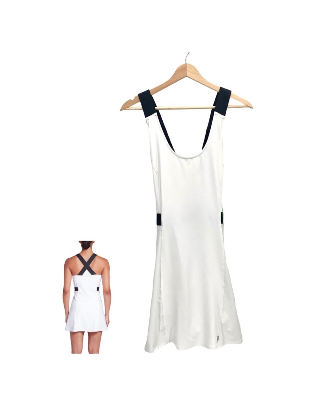 Prince White Tennis Dress with Black Cross-Back Straps Size M NWT